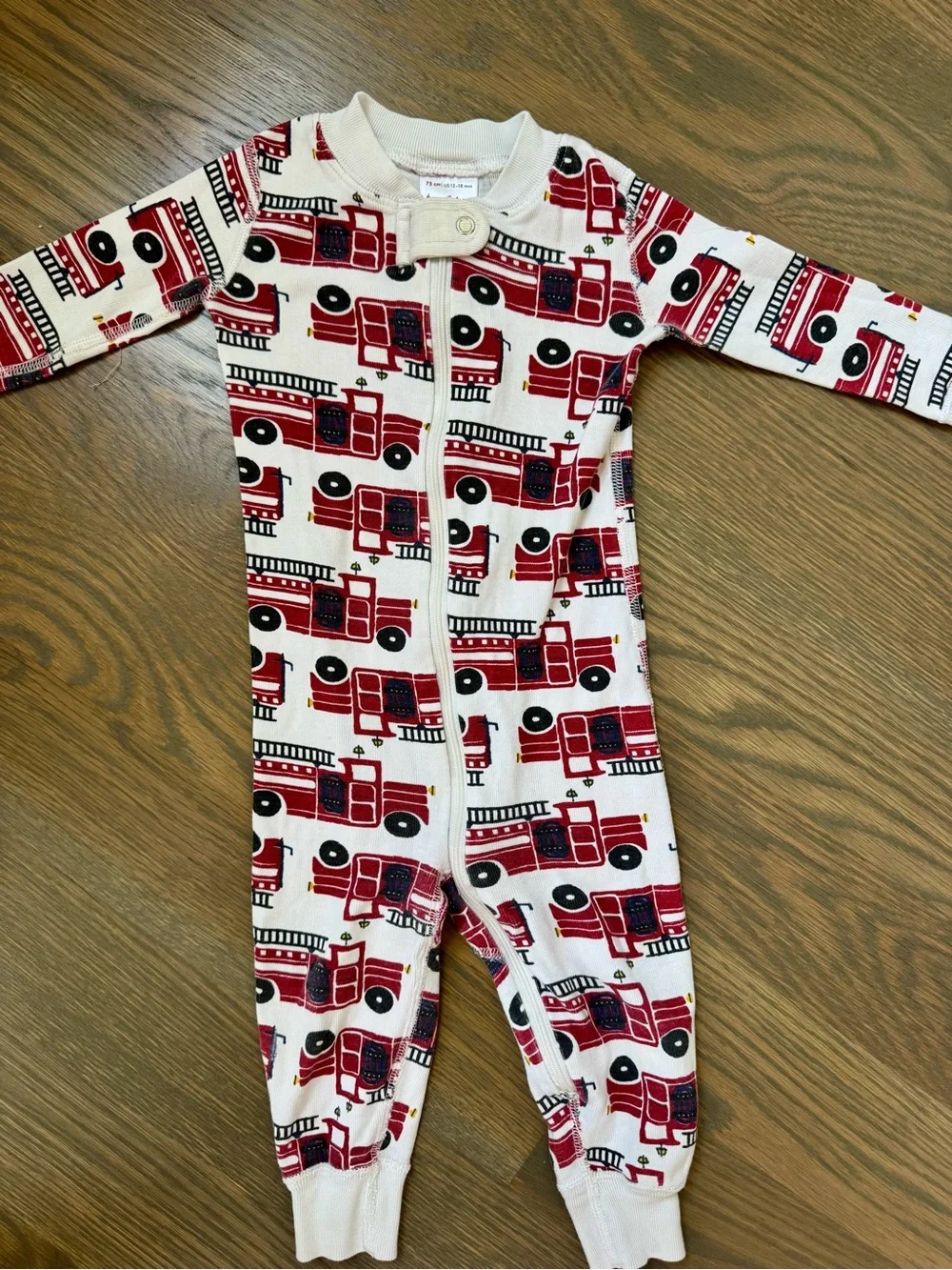 Hanna Andersson One-Piece Footie with Red Fire Truck Print